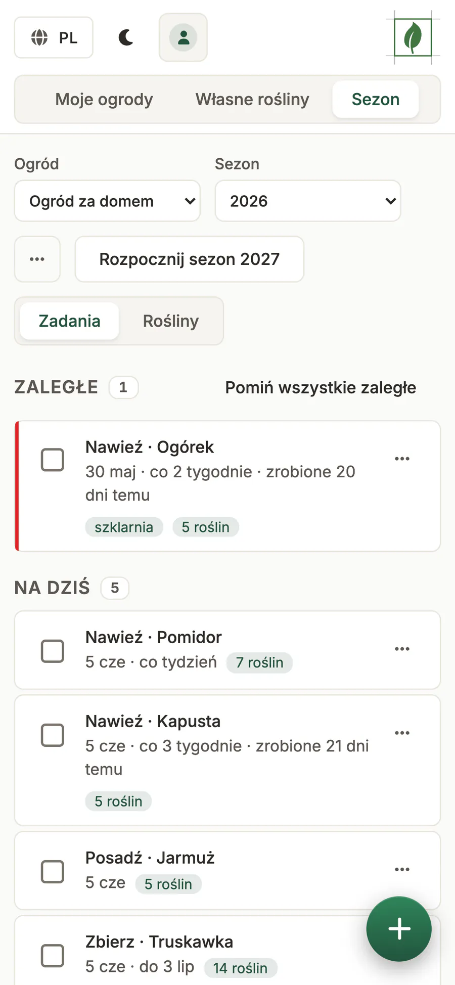 Pomona w telefonie: lista prac na sezon z dzisiejszymi zadaniami, na przykład podpięciem dalii do podpór i zbiorem truskawek